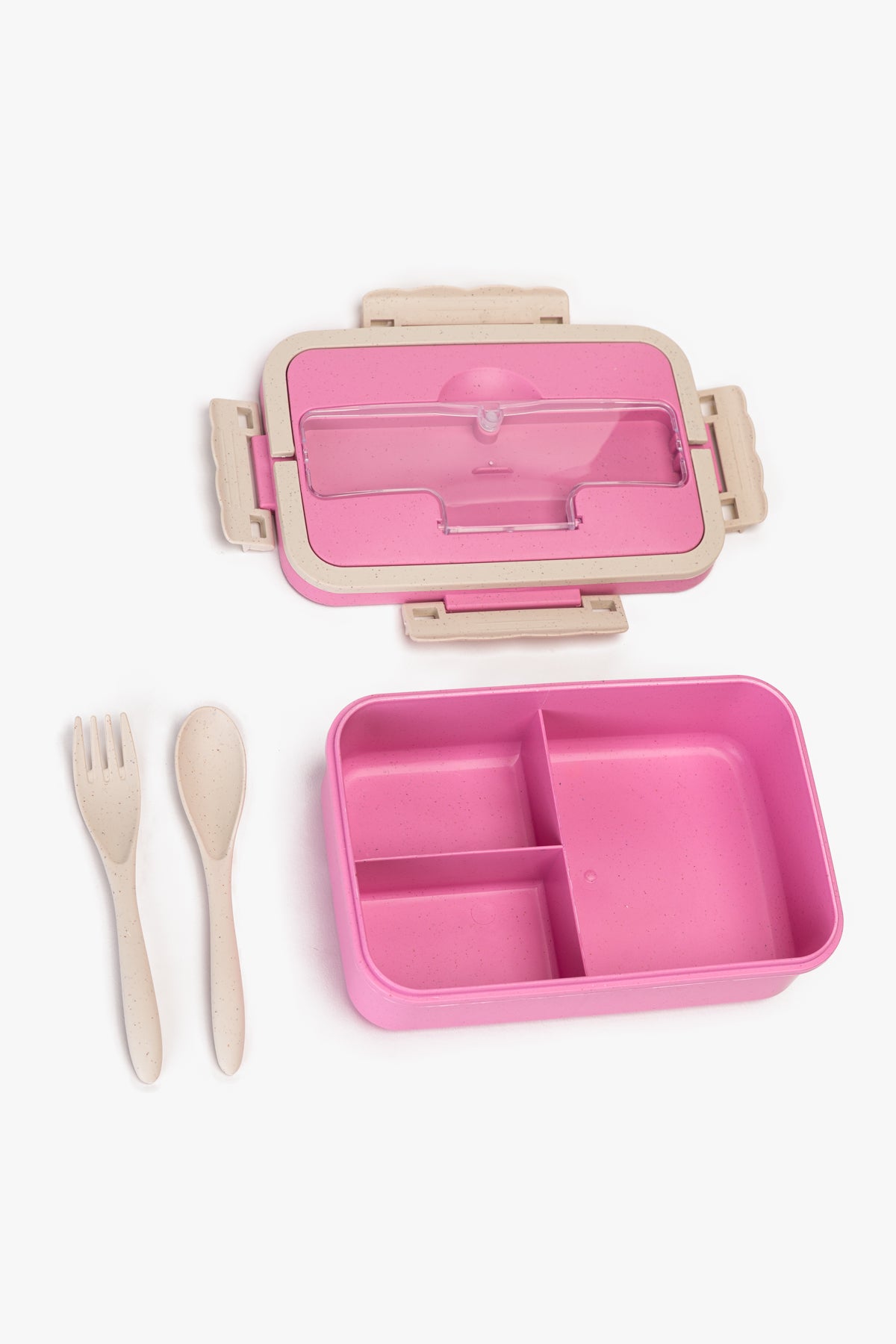 Lonchera Hermética Portatil Tres Compártimientos y Cubiertos Rosado Beige Chinitown Chinitown