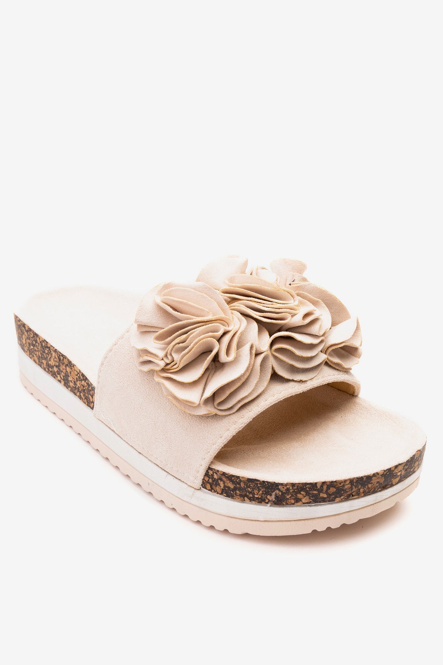 Sandalia Mujer Beige Flowers Chancleta Chancleta