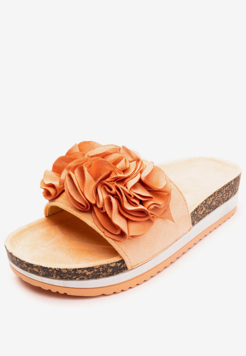 Sandalia Mujer Naranjo Flowers Chancleta Chancleta