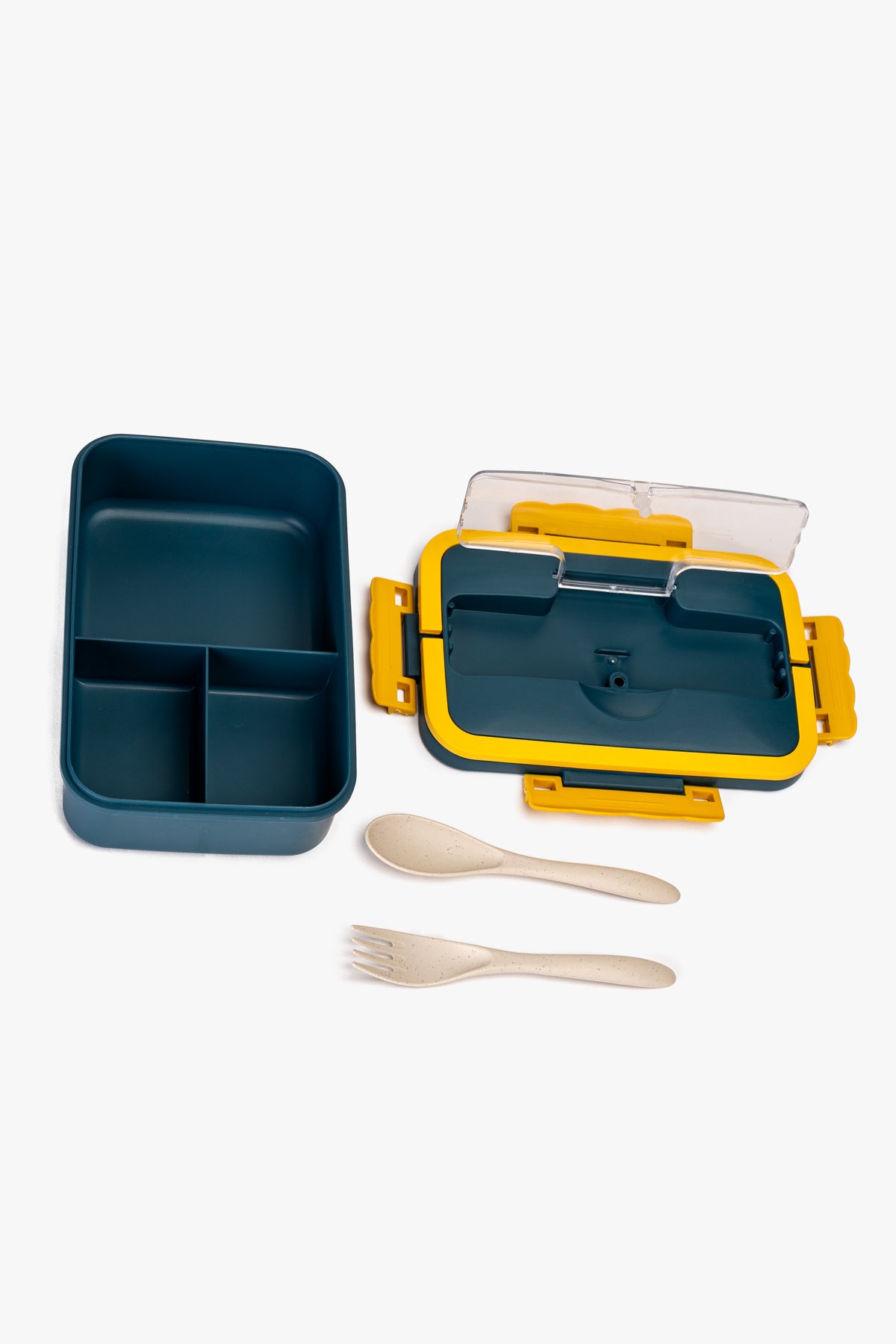 Lonchera Hermética Portatil Tres Compártimientos y Cubiertos Azul Amarillo Chinitown Chinitown