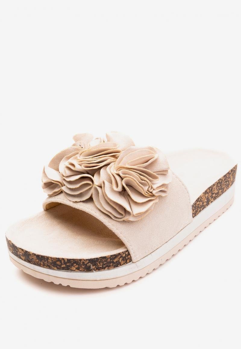 Sandalia Mujer Beige Flowers Chancleta Chancleta
